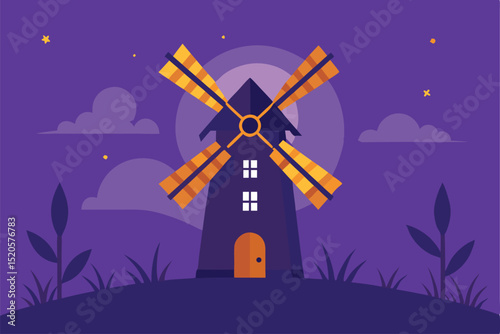 old windmill in the night