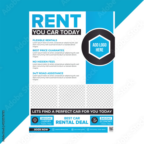 Corporate Car Rental Flyer Template with Clean Design and Clear Offer Highlights, Ideal for Travel Agencies, Dealerships, and Online Vehicle Hire Marketing