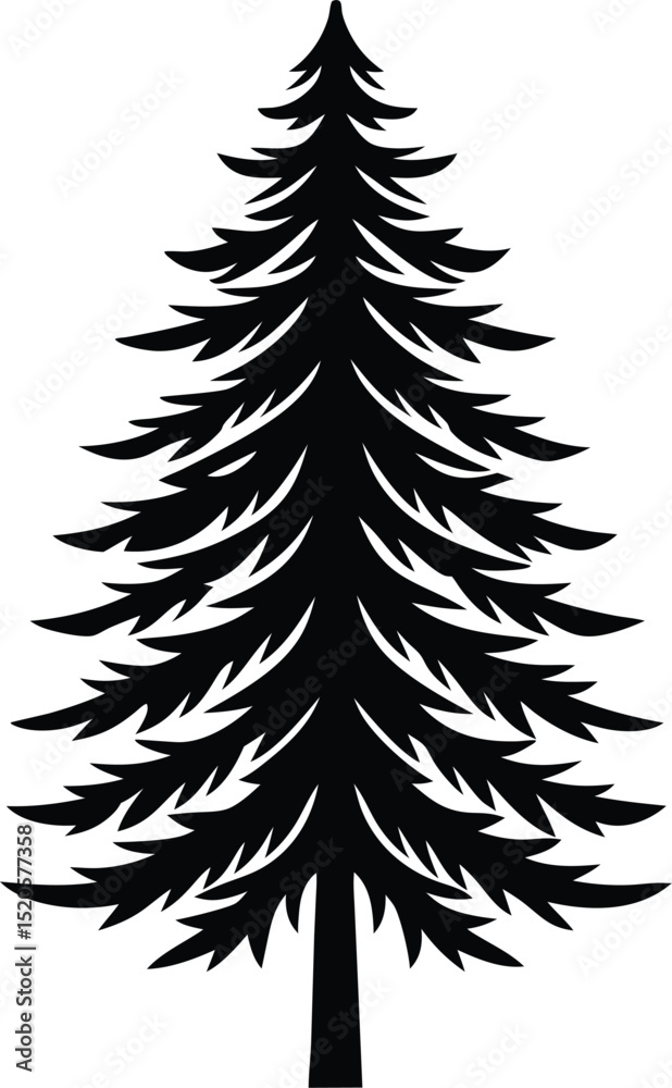 Obraz premium Pine Tree Silhouette Vector Illustration In White Background