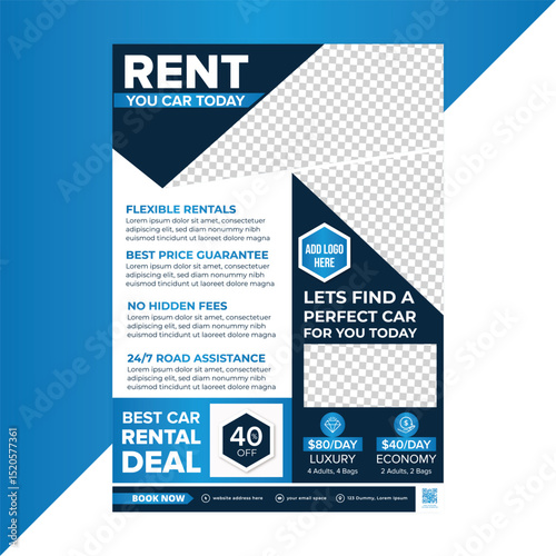 Professional Vehicle Rental Flyer Template for Luxury or Economy Car Services Featuring Modern Design Elements, Flexible Rental Info, and Easy Customization