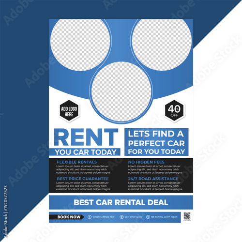 Business Flyer Template for Car Hire Services Featuring Clear Pricing, 24/7 Road Assistance Highlights, and a Sleek Layout for Auto Rental Agencies