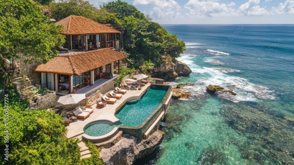 Fototapeta premium Oceanfront Villa with Infinity Pool: Luxurious Escape in Bali