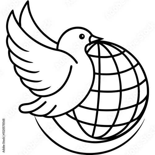 Peace dove holding a globe symbolizing global harmony and environmental awareness with a clean vector illustration style for universal appeal
