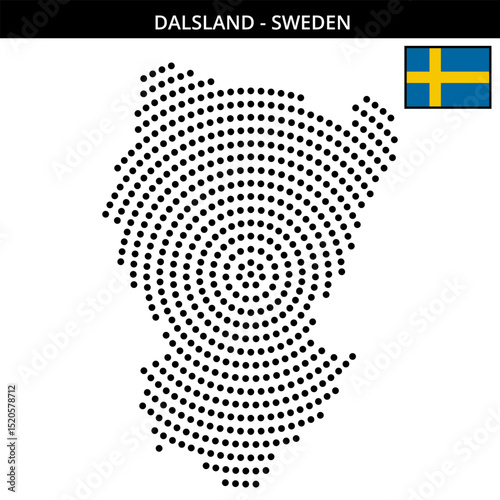 Big circular dotted map of Dalsland in Sweden