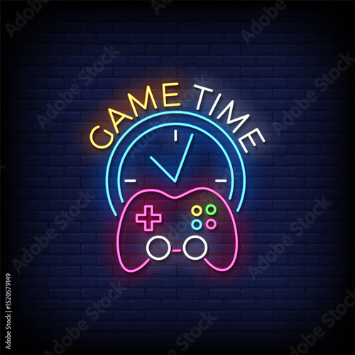game time neon sign with brick wall background vector