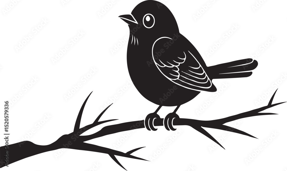 Obraz premium Minimalist Black Bird Silhouette Illustration – Cute Vector Animal Design on White Background