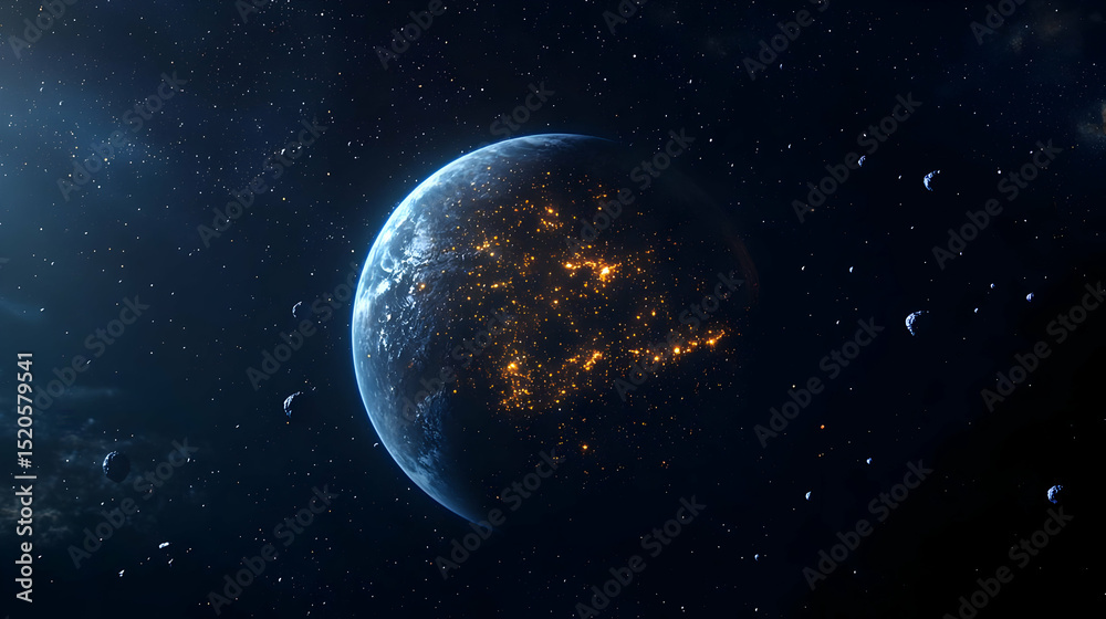 Fototapeta premium Glowing Earth In Pixelated Space
