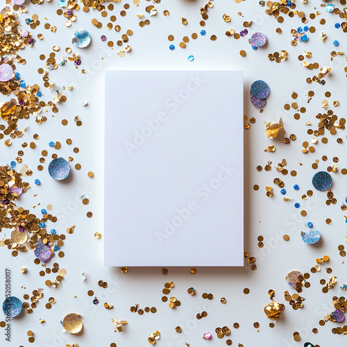 Blank White Paper Surrounded by Colorful Confetti.ai generated