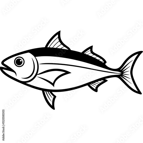 Detailed Amberjack Fish Illustration Saltwater Predatory Species with Fins Tail and Scales in a Vector Graphic Design