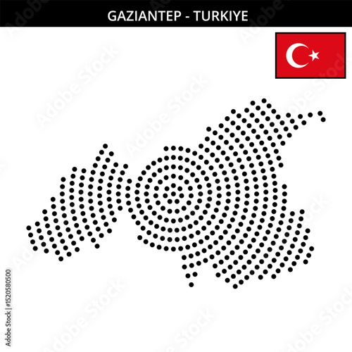Big circular dotted map of gaziantep in Turkiye