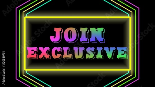 Pop up JOIN EXCLUSIVE text with square banner and background Animation Colorful hexagonal lines flashing