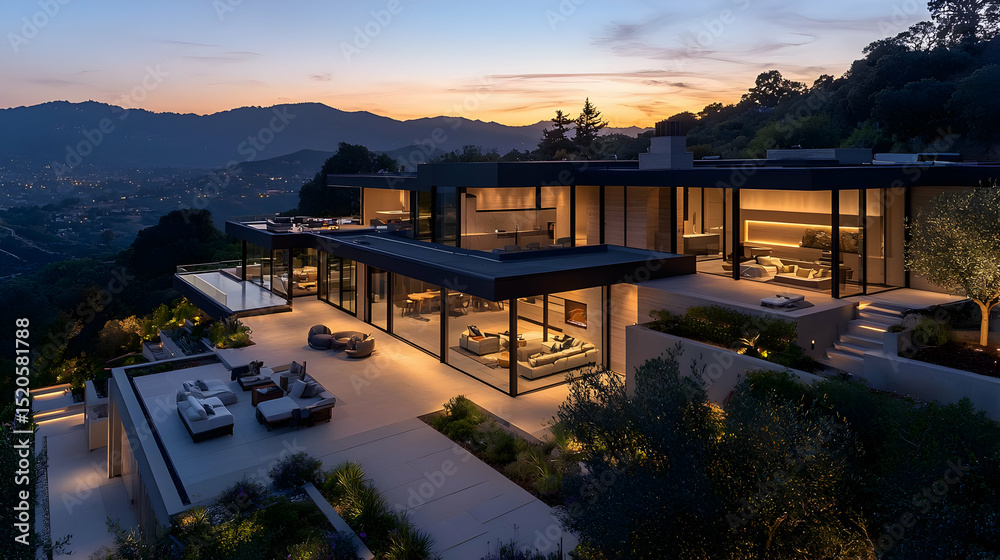 Fototapeta premium Luxury Modern Home With Stunning Sunset View