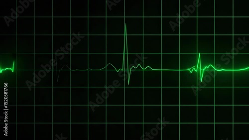 Heart rate frequency rendered in 3D on cardiograph with glowing pulse line