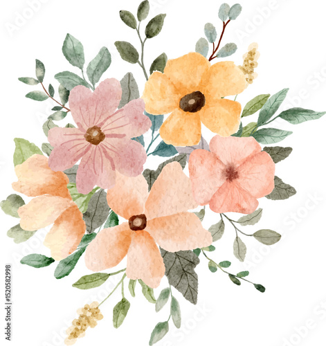 pink yellow floral watercolor bouquet