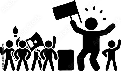 Cheerful Party Man at Political Demonstration with Sign Vector Illustration for Celebration and Activism Featuring Red Yellow and Blue Colors