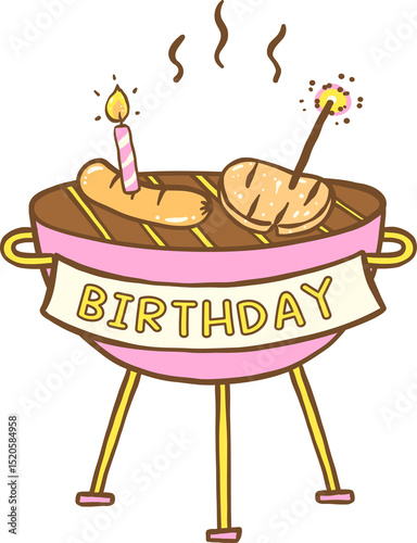 Birthday Barbecue Grill Doodle Hand Drawn Illustration