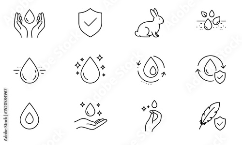 Skincare and Product Certification Icons: Emphasizing Safety, Cruelty-Free, and Gentle Formulas.