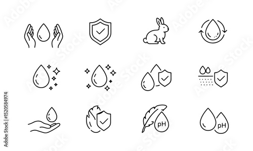 Skincare and Product Certification Icons: Emphasizing Safety, Cruelty-Free, and Gentle Formulas.