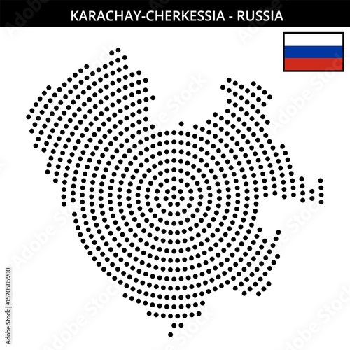 Big circular dotted map of Karachay-Cherkessia in Russia