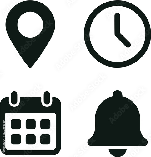  Location, time, calendar and notification icon