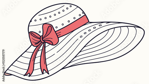 Vintage sun hat with ribbon and stripes illustration for coloring and fashion design projects use this