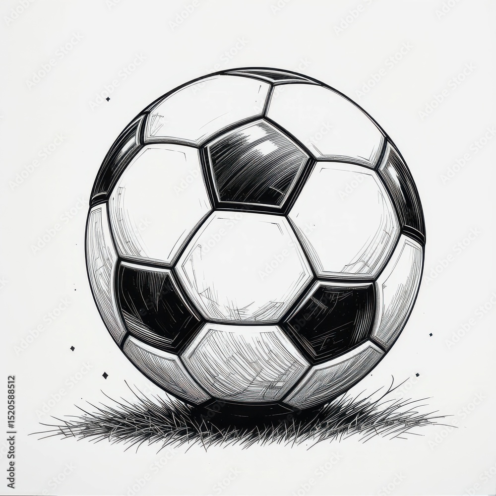 Fototapeta premium Detailed Illustration of a Classic Soccer Ball on Grass Background