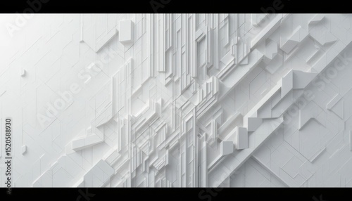 Abstract White Geometric Background with 3D Shapes and Lines