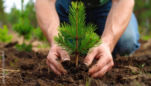 Tender Pine Sapling: A Serene Moment of Planting