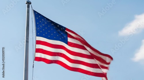 American flag waving in sky