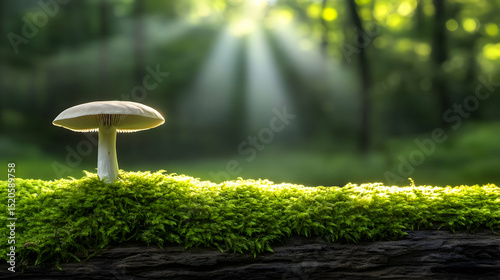 A white golf ball rests in the green grass of a garden, resembling a small, wild mushroom cap amidst the natural autumn fungi