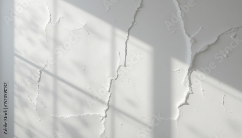Cracked White Wall with Shadows and Natural Light Enhancements
