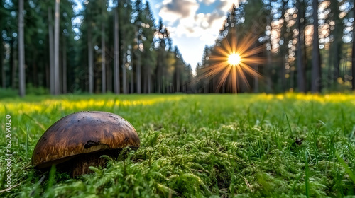 Slow old land tortoise with a big green shell on the wild grass in nature