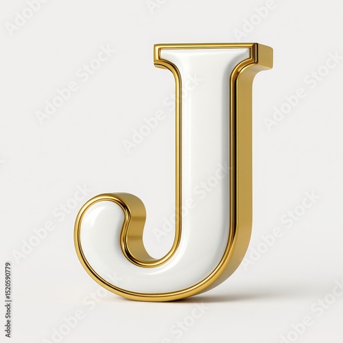 3D Render of White Letter J with Gold Accents
