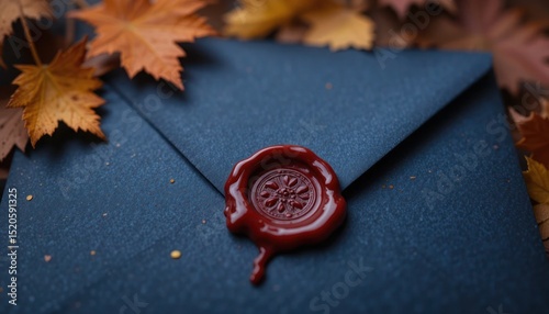An artistic photo of a sealed envelope with autumn leaves