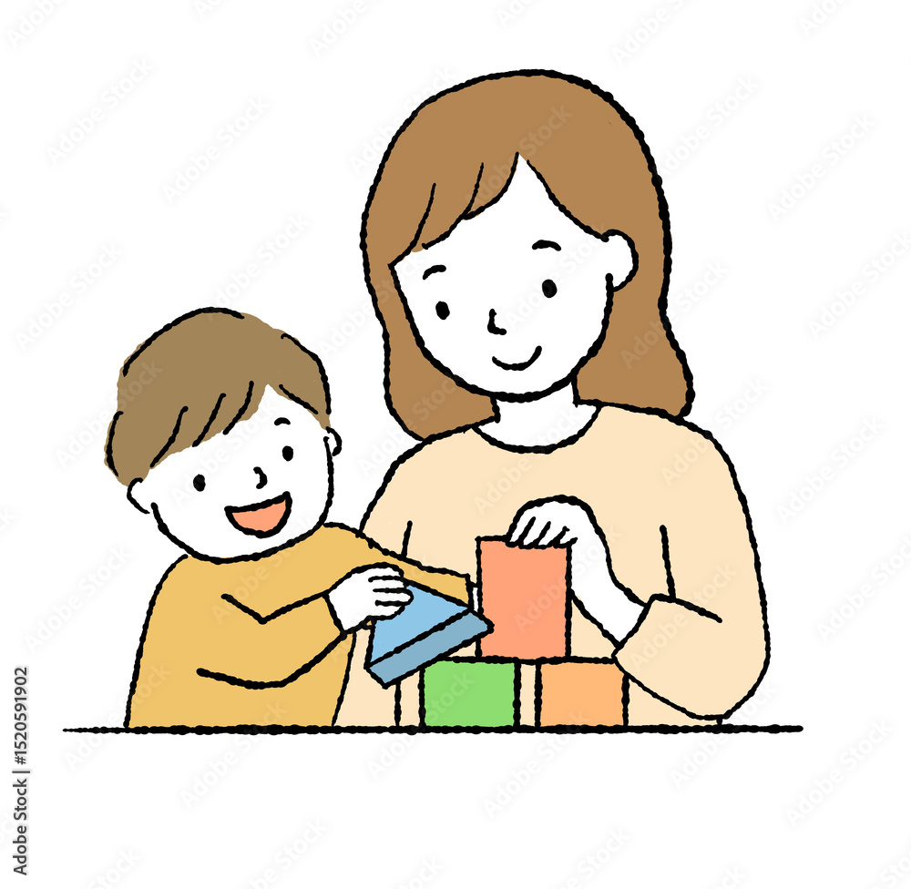 積み木で遊ぶ親子 積み木で遊ぶ親子