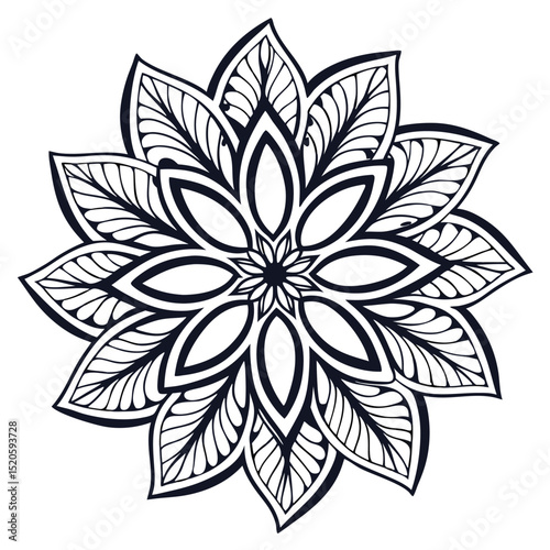 Elegant floral mandala design in black and white perfect for decorative and spiritual applications