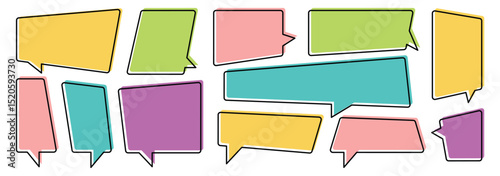 Set of flat colorful bubble speech vector. Blank template quote text info design boxes quotation bubble blog quotes symbols. Speech bubble balloon icon green. Speech bubble comic signs. 