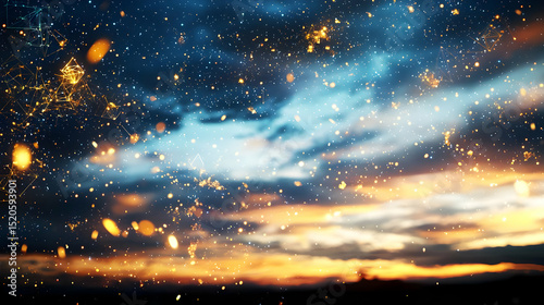 Dramatic Sunset Sky With Golden Hues And Sparkles