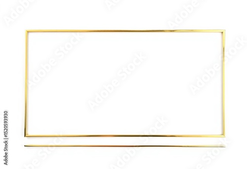 Elegant gold rectangular frame, thin border, isolated on white background, minimal, white background