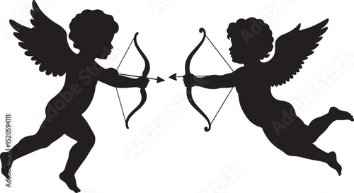 Cupid silhouette romantic love arrow Valentine vector illustration