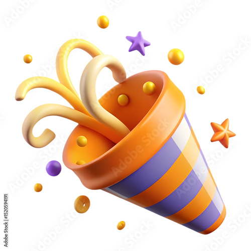 3d Party popper with confetti isolated on transparent background, party, popper, confetti, 3d, render, celebration