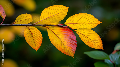 Closeup Autumn Leaves On Branch