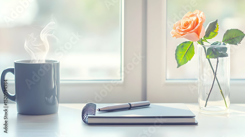 Cozy Morning Scene With Coffee And Rose
