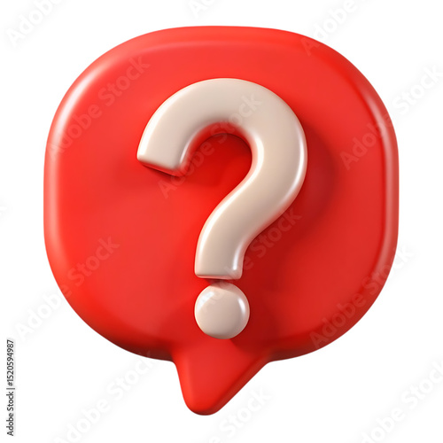3d Red speech bubble with a beige question mark isolated on transparent background. question, mark, speech, bubble, 3d