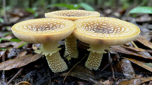 Group Of Mushrooms On Forest Floor