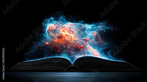 Glowing Open Book With Cosmic Light
