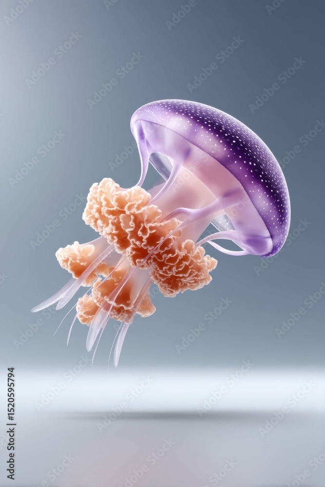 Obraz premium Vivid Purple Jellyfish with Transparent Body and Flowing Tentacles