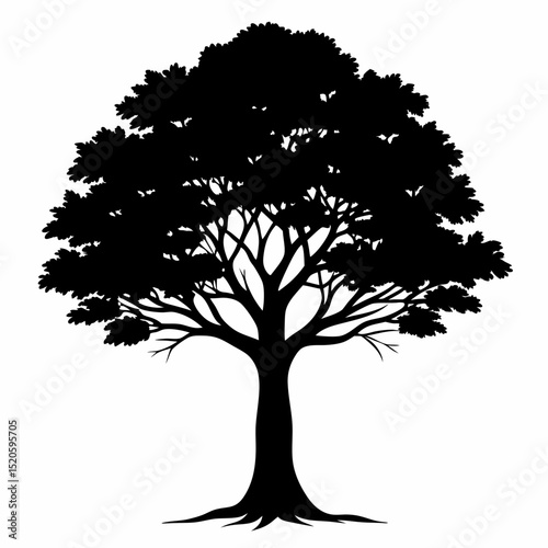 Solitary Tree Silhouette on White Background A Minimalist Vector Illustration of a Lone Tree in Black and White
