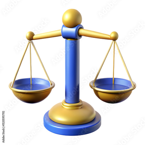 3d Scales of justice gold and blue isolated on transparent background. scales, justice, balance, law, legal, court, judgment