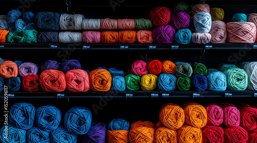 Colorful Yarn Balls Displayed on Shelves